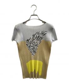 PLEATS PLEASE（プリーツプリーズ）の古着「プリーツカットソー」｜ベージュ×グレー