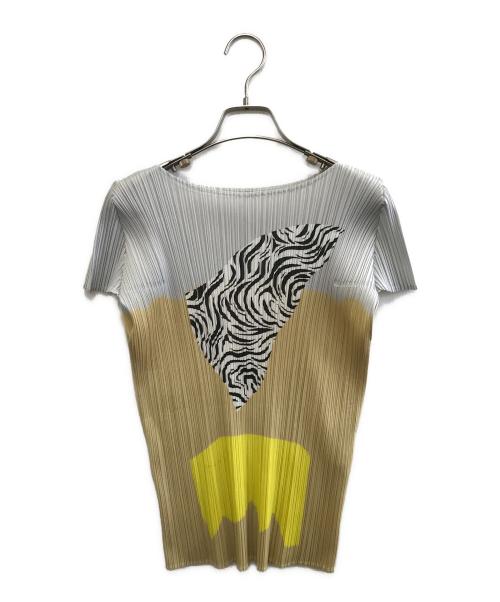 PLEATS PLEASE（プリーツプリーズ）PLEATS PLEASE (プリーツプリーズ) プリーツカットソー ベージュ×グレー サイズ:3の古着・服飾アイテム