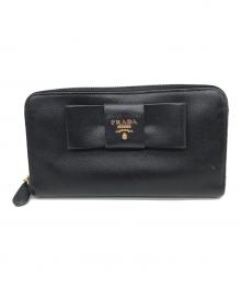 PRADA（プラダ）の古着「ラウンドファスナー財布」｜ブラック