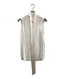 CELINE（セリーヌ）の古着「ノースリーブブラウス」｜ベージュ×ブラック