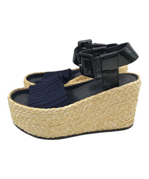 CELINE（セリーヌ）CELINE (セリーヌ) 厚底サンダル ナチュラル×ネイビー サイズ:37の古着・服飾アイテム