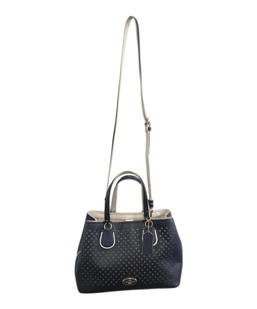 COACH（コーチ）COACH (コーチ) 2WAYバッグ ベージュ×ネイビーの古着・服飾アイテム