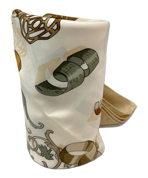 HERMES（エルメス）HERMES (エルメス) シルクスカーフ ホワイト×ブラウンの古着・服飾アイテム