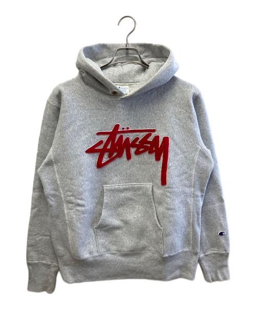 Champion REVERSE WEAVE（チャンピオン リバース ウィーブ）Champion REVERSE WEAVE (チャンピオン リバース ウィーブ) stussy (ステューシー) プルオーバーパーカー グレー サイズ:Mの古着・服飾アイテム
