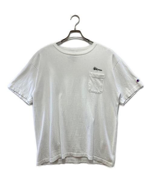stussy（ステューシー）stussy (ステューシー) Champion T1011 (チャンピオン ティーテンイレブン) 半袖Tシャツ ホワイト サイズ:Lの古着・服飾アイテム