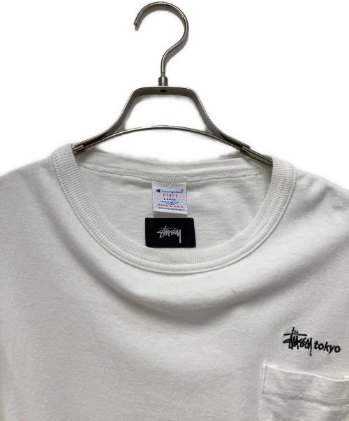 stussy（ステューシー）stussy (ステューシー) Champion T1011 (チャンピオン ティーテンイレブン) 半袖Tシャツ ホワイト サイズ:Lの古着・服飾アイテム