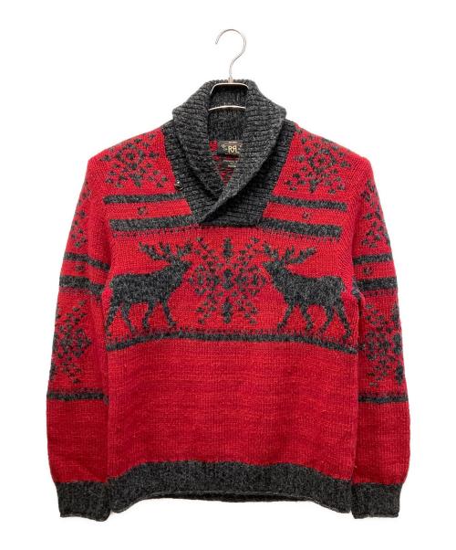 RRL（ダブルアールエル）RRL (ダブルアールエル) ショールカラーニット ブラック×レッド サイズ:Mの古着・服飾アイテム