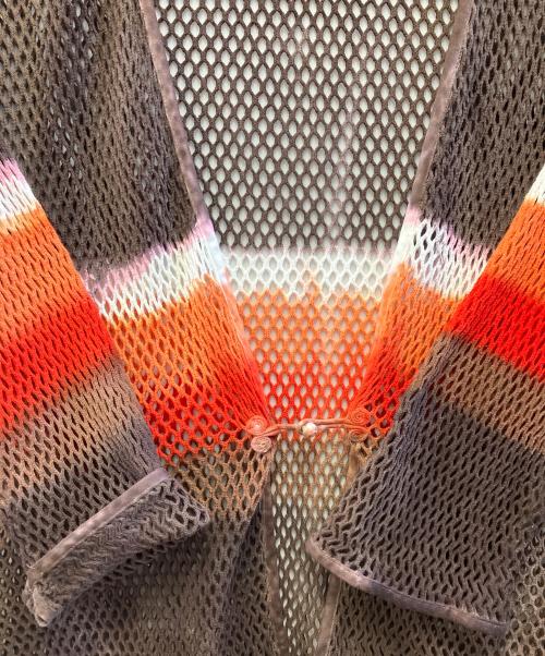 Lamrof（ラムロフ）LAMROF (ラムロフ) 厚手カーディガン ブラウン×オレンジ サイズ:Fの古着・服飾アイテム