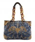 MIU MIUミュウミュウ）の古着「ベロアプロントバッグ」｜ブラウン×ブルー