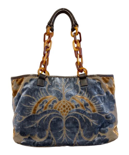 MIU MIU（ミュウミュウ）MIU MIU (ミュウミュウ) ベロアプロントバッグ ブラウン×ブルーの古着・服飾アイテム