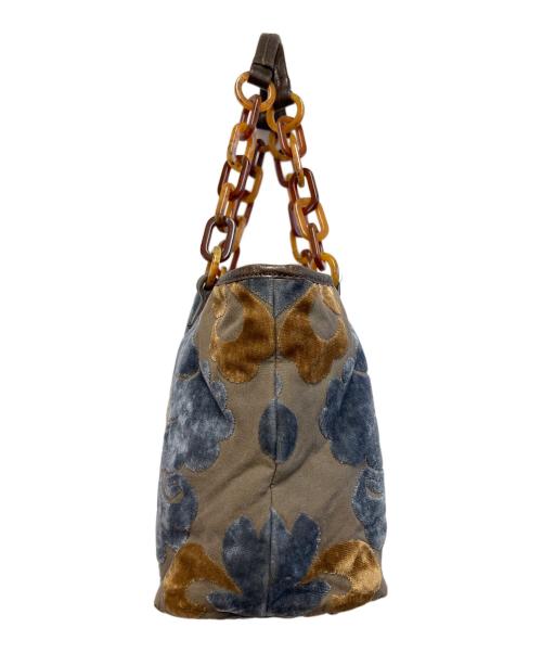 MIU MIU（ミュウミュウ）MIU MIU (ミュウミュウ) ベロアプロントバッグ ブラウン×ブルーの古着・服飾アイテム