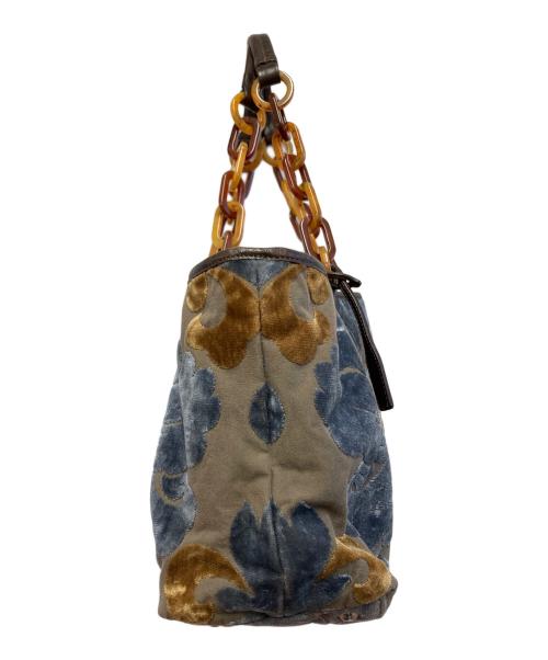 MIU MIU（ミュウミュウ）MIU MIU (ミュウミュウ) ベロアプロントバッグ ブラウン×ブルーの古着・服飾アイテム