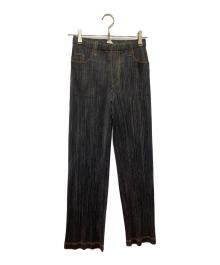 PLEATS PLEASE（プリーツプリーズ）の古着「デニム転写プリントプリーツパンツ」｜ブラック