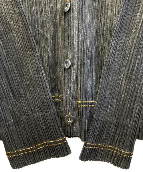 PLEATS PLEASE（プリーツプリーズ）PLEATS PLEASE (プリーツプリーズ) デニム転写プリントステッチジャケット ブラック サイズ:3の古着・服飾アイテム