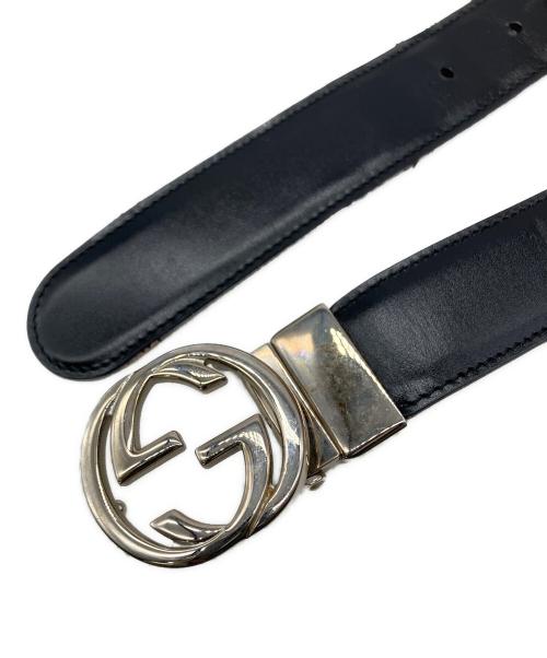 GUCCI（グッチ）GUCCI (グッチ) インターロッキングレザーベルト ブラックの古着・服飾アイテム