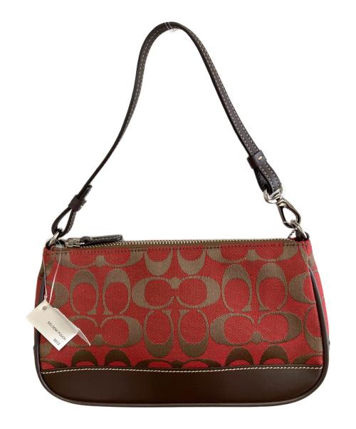 COACH（コーチ）COACH (コーチ) ハンドポーチ レッド×ブラウンの古着・服飾アイテム