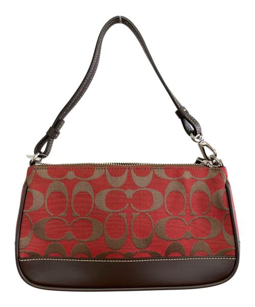 COACH（コーチ）COACH (コーチ) ハンドポーチ レッド×ブラウンの古着・服飾アイテム