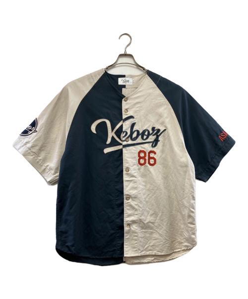 KEBOZ（ケボズ）KEBOZ (ケボズ) FREAK'S STORE (フリークスストア) ゲームシャツ ベージュ×ネイビー サイズ:XLの古着・服飾アイテム