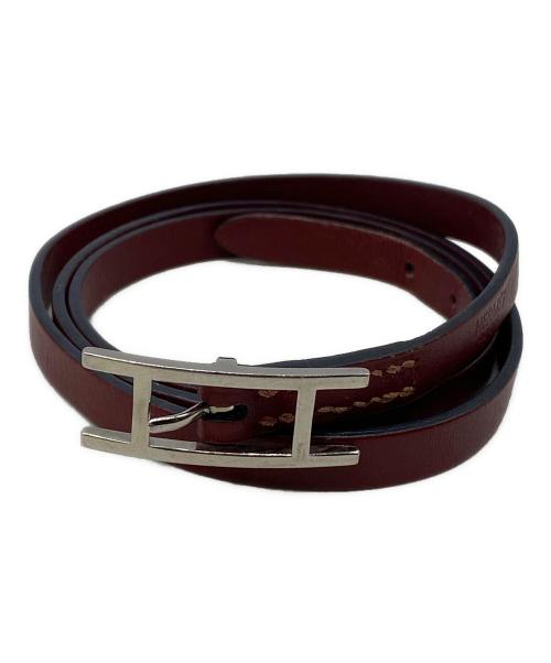 HERMES（エルメス）HERMES (エルメス) レザーブレスレット レッドの古着・服飾アイテム
