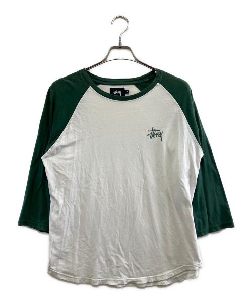 stussy（ステューシー）stussy (ステューシー) 長袖カットソー ホワイト×グリーン サイズ:Mの古着・服飾アイテム