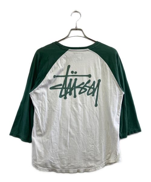 stussy（ステューシー）stussy (ステューシー) 長袖カットソー ホワイト×グリーン サイズ:Mの古着・服飾アイテム