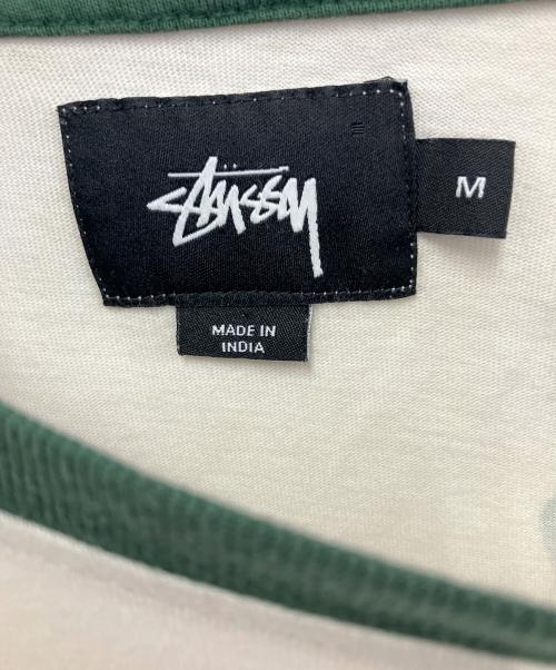 stussy（ステューシー）stussy (ステューシー) 長袖カットソー ホワイト×グリーン サイズ:Mの古着・服飾アイテム