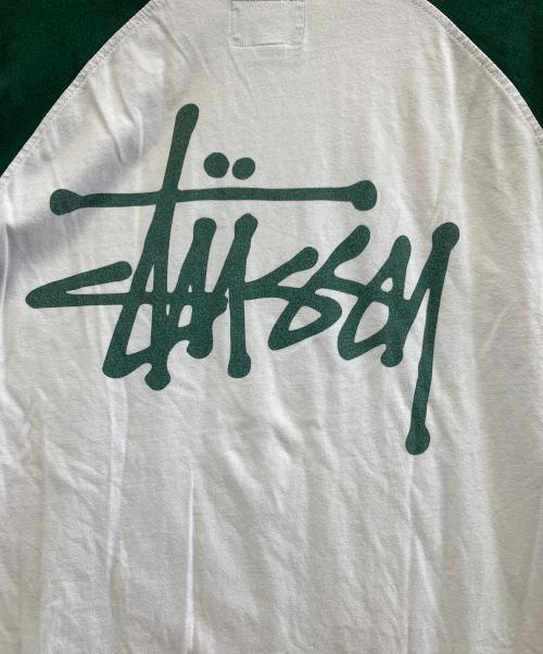 stussy（ステューシー）stussy (ステューシー) 長袖カットソー ホワイト×グリーン サイズ:Mの古着・服飾アイテム