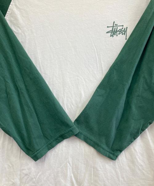 stussy（ステューシー）stussy (ステューシー) 長袖カットソー ホワイト×グリーン サイズ:Mの古着・服飾アイテム