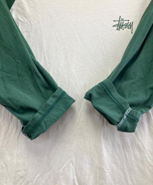 stussy（ステューシー）stussy (ステューシー) 長袖カットソー ホワイト×グリーン サイズ:Mの古着・服飾アイテム