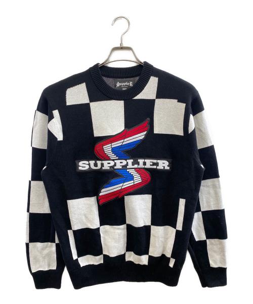 SUPPLIER（サプライヤー）SUPPLIER (サプライヤー) 厚手ニット ブラック×ホワイト サイズ:Sの古着・服飾アイテム