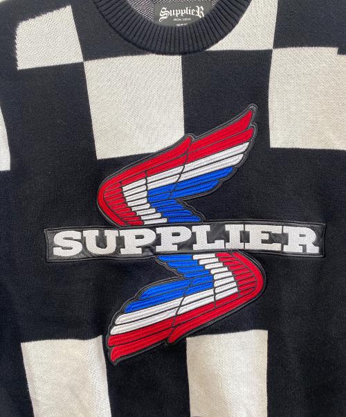 SUPPLIER（サプライヤー）SUPPLIER (サプライヤー) 厚手ニット ブラック×ホワイト サイズ:Sの古着・服飾アイテム