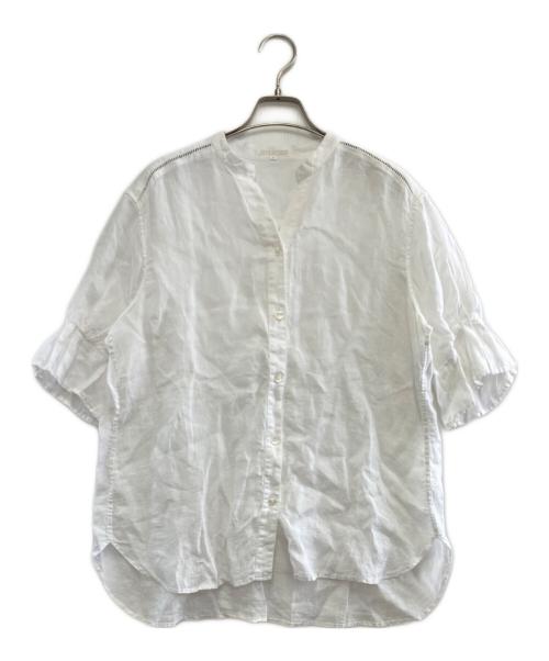 23区（ニジュウサンク）23区 (ニジュウサンク) LIBECO (リベコ) 半袖ブラウス ホワイト サイズ:38（9）の古着・服飾アイテム