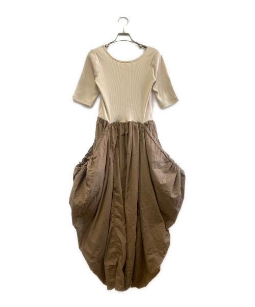 ROSE BUD（ローズバッド）ROSE BUD (ローズバッド) 半袖ワンピース ベージュ×ブラウン サイズ:ONE SIZEの古着・服飾アイテム