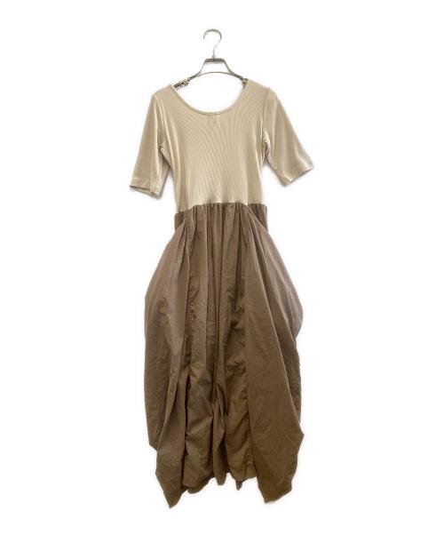 ROSE BUD（ローズバッド）ROSE BUD (ローズバッド) 半袖ワンピース ベージュ×ブラウン サイズ:ONE SIZEの古着・服飾アイテム