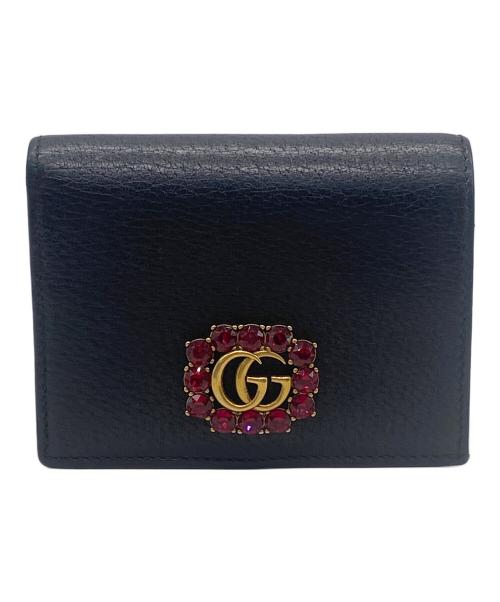 GUCCI（グッチ）GUCCI (グッチ) ラインクリスタルコンパクトウォレット ブラックの古着・服飾アイテム