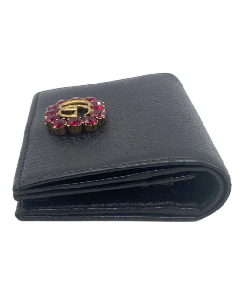 GUCCI（グッチ）GUCCI (グッチ) ラインクリスタルコンパクトウォレット ブラックの古着・服飾アイテム