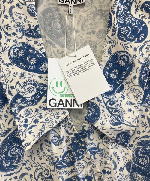 GANNI（ガニー）GANNI (ガニー) 長袖ワンピース ホワイト×ブルー サイズ:32 未使用品の古着・服飾アイテム