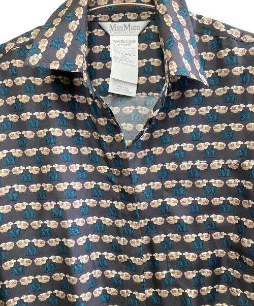 MaxMara（マックスマーラ）MaxMara (マックスマーラ) シーププリントダブルカフスシルクシャツ グレー サイズ:40の古着・服飾アイテム