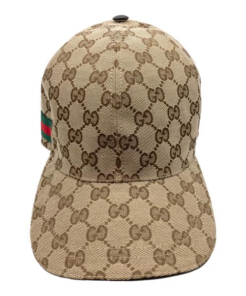 GUCCI（グッチ）GUCCI (グッチ) GGキャンバス ベースボールキャップ ベージュ×ブラウンの古着・服飾アイテム