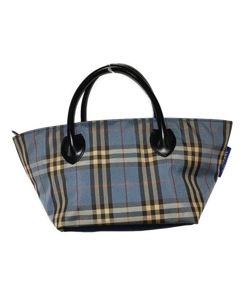 BURBERRY BLUE LABEL（バーバリー ブルー レーベル）BURBERRY BLUE LABEL (バーバリー ブルー レーベル) 舟形チェックミニトートバッグ ブルーの古着・服飾アイテム