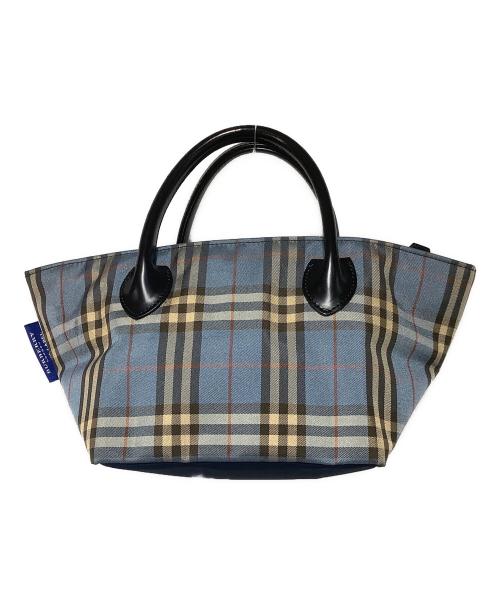 BURBERRY BLUE LABEL（バーバリー ブルー レーベル）BURBERRY BLUE LABEL (バーバリー ブルー レーベル) 舟形チェックミニトートバッグ ブルーの古着・服飾アイテム
