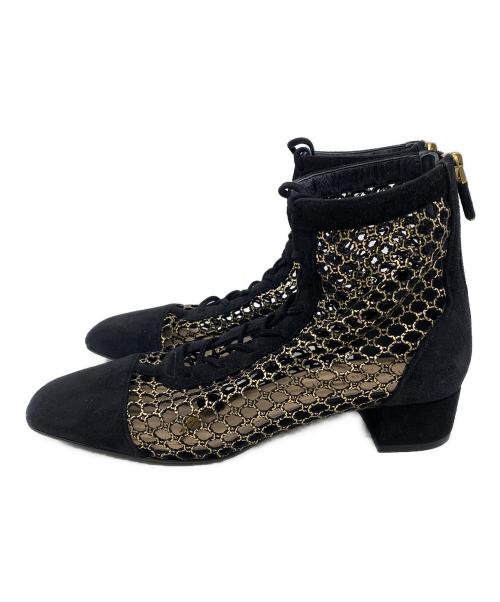 Christian Dior（クリスチャン ディオール）Christian Dior (クリスチャン ディオール) メッシュレースアップブーツ ブラック サイズ:36 1/2の古着・服飾アイテム