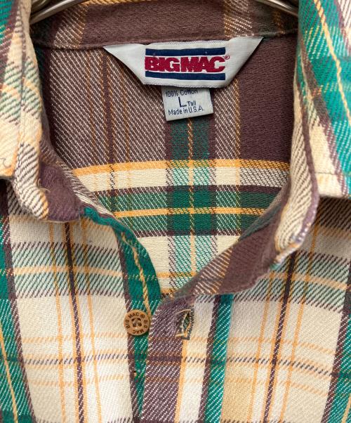 big mac（ビッグマック）BIG MAC (ビッグマック) 長袖シャツ グリーン×ブラウン サイズ:Lの古着・服飾アイテム