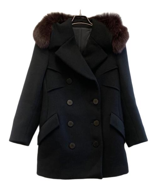 Aquascutum（アクアスキュータム）Aquascutum (アクアスキュータム) フォックスファーコート ブラック サイズ:7Fの古着・服飾アイテム