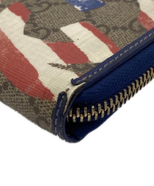 GUCCI（グッチ）GUCCI (グッチ) ラウンドファスナー長財布 グレー×ブルーの古着・服飾アイテム