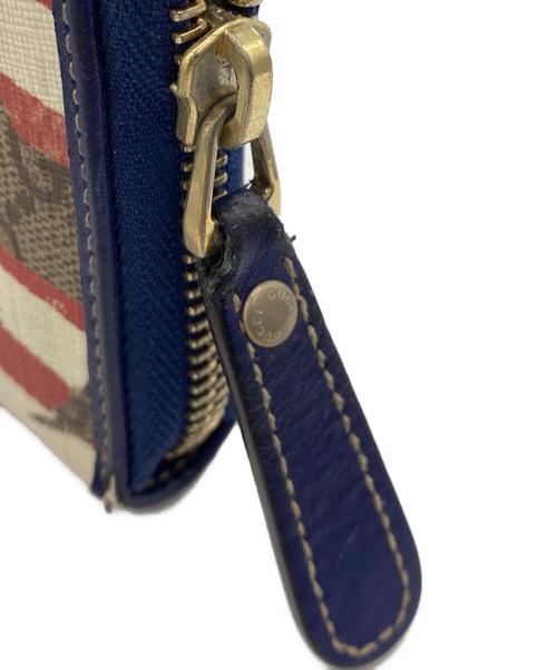 GUCCI（グッチ）GUCCI (グッチ) ラウンドファスナー長財布 グレー×ブルーの古着・服飾アイテム