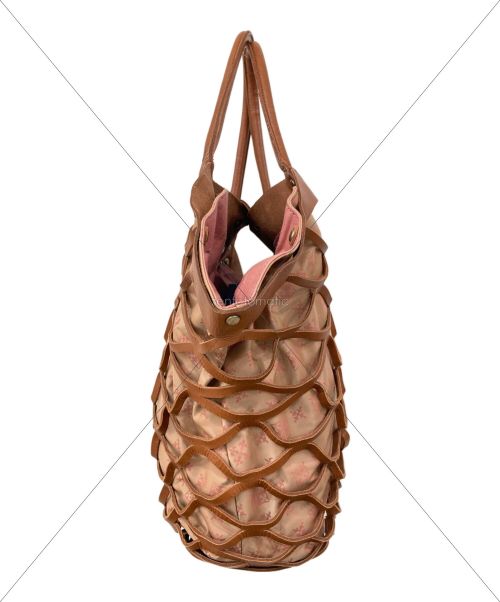 russet（ラシット）russet (ラシット) 異素材コンビバッグ ブラウン×ベージュ×ピンクの古着・服飾アイテム