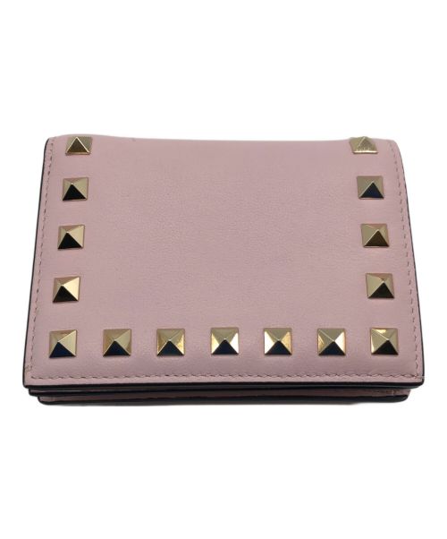VALENTINO GARAVANI（ヴァレンティノ・ガラヴァーニ）VALENTINO GARAVANI (ヴァレンティノ・ガラヴァーニ) スタッズコンパクトウォレット ピンク×ゴールドの古着・服飾アイテム