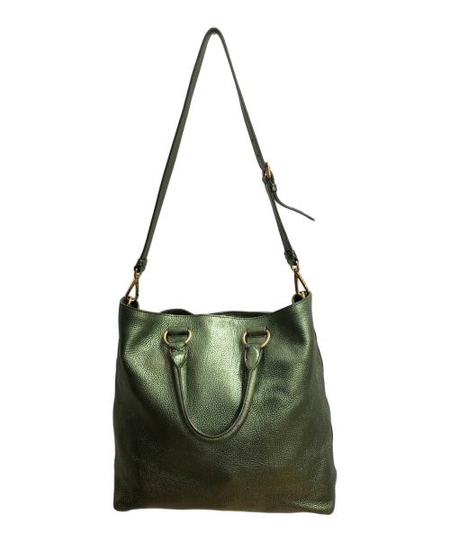 PRADA（プラダ）PRADA (プラダ) 2WAYメタリックトートバッグ グリーンの古着・服飾アイテム