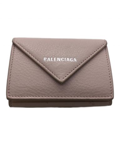 良品 BALENCIAGA バレンシアガ ペーパー ミニウォレット 410133 ピンクパープル レディース 古着 中古 USED BALENCIAGA（バレンシアガ） ペーパーミニウォレット 三つ折り財布